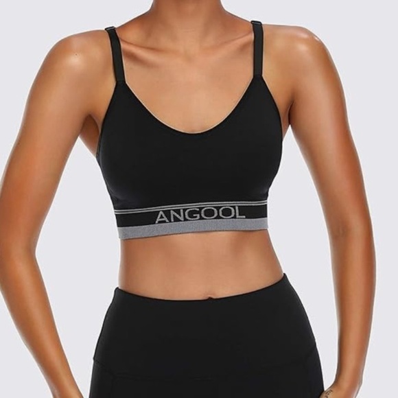 3/$25 🍄 Angool Strappy Sports Bra Black Size Large - Picture 1 of 9